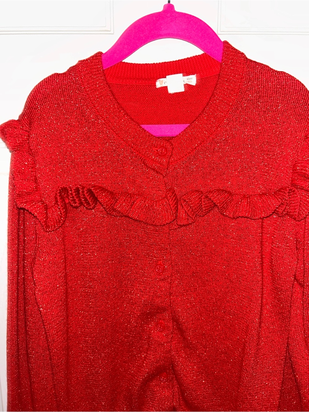 Red Ruffle-Trim Women's Sweater - Picture 2 of 3
